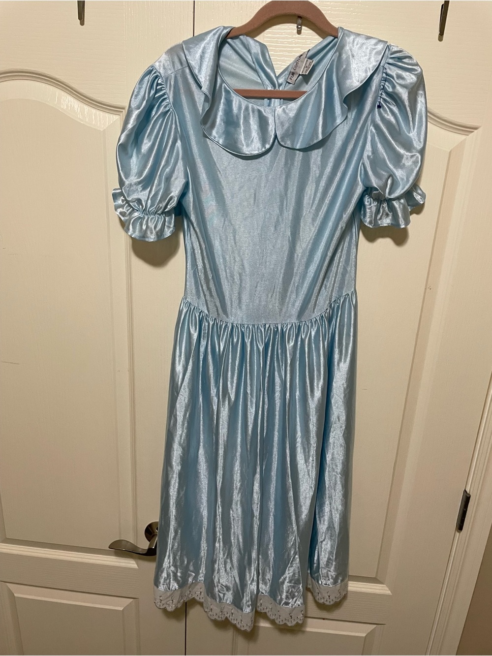 Light Blue Satin Midi Dress with Peter Pan Collar